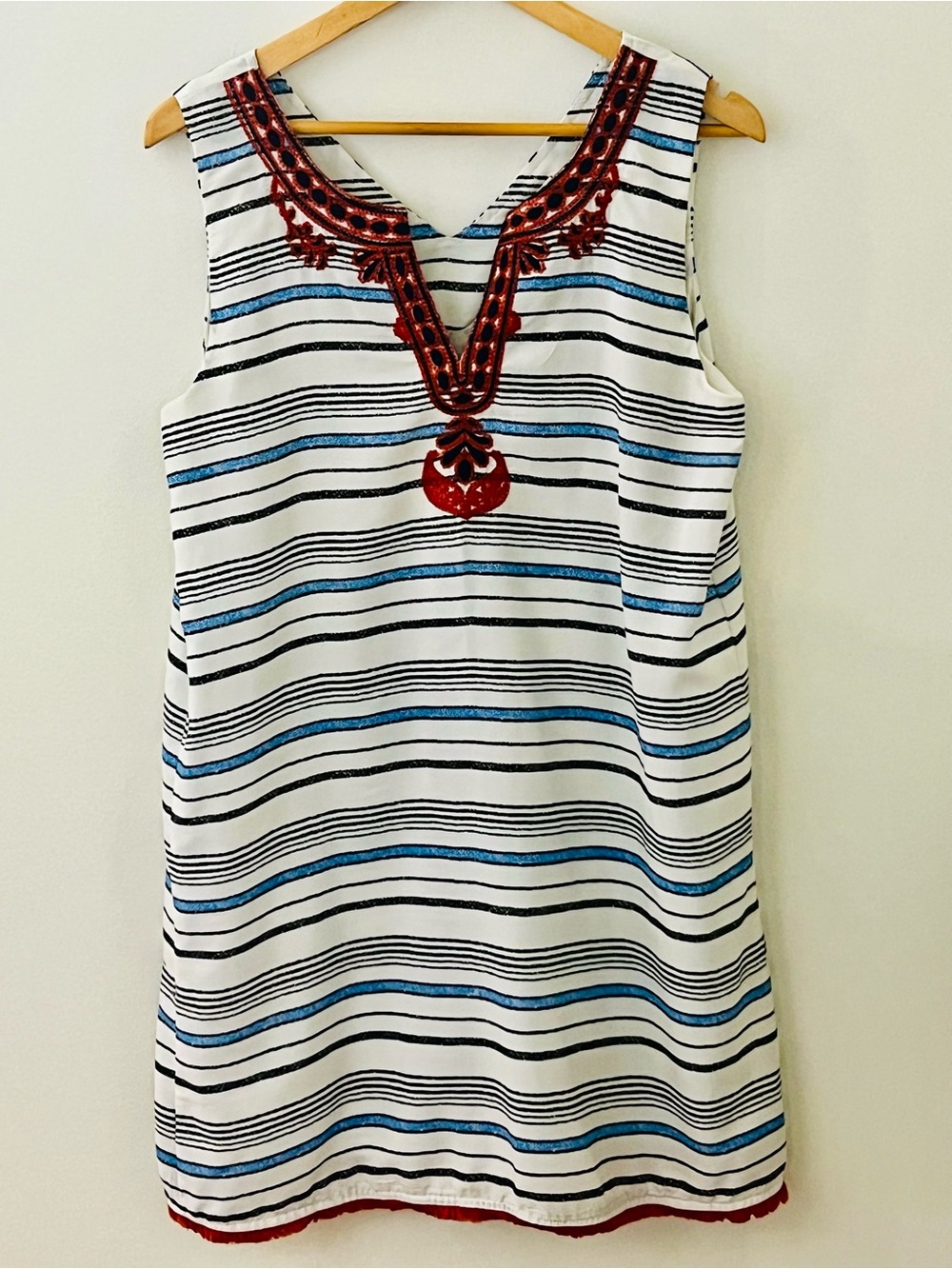 THML Striped & Embroidered Sleeveless Tunic Dress - Large